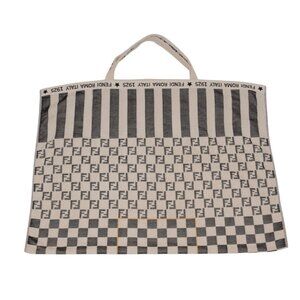 Fendi Checkered FF Beach Logo Towel White Black Cotton Blend Tote Bag Shoulder